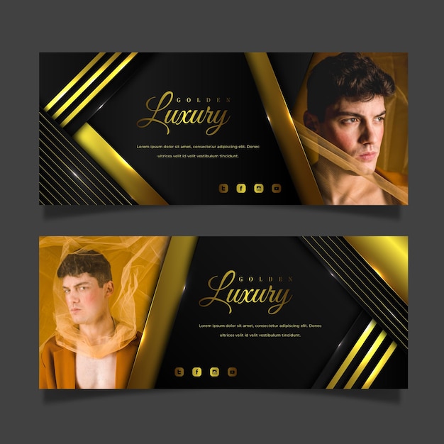 Free vector gradient golden luxury banners with photo