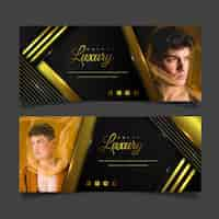 Free vector gradient golden luxury banners with photo