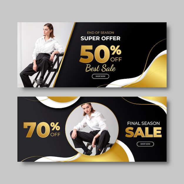 Gradient golden luxury banners with photo