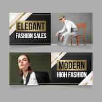 Free vector gradient golden luxury banners with photo