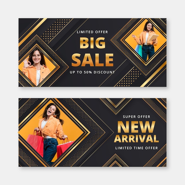 Gradient golden luxury banners with photo