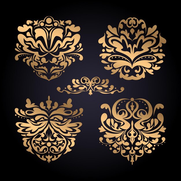 Gradient golden luxury baroque style ornament set