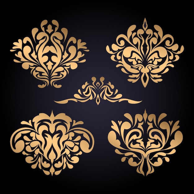 Gradient golden luxury baroque style ornament set