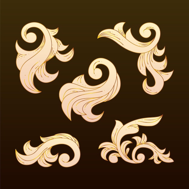 Free vector gradient golden luxury baroque style ornament set