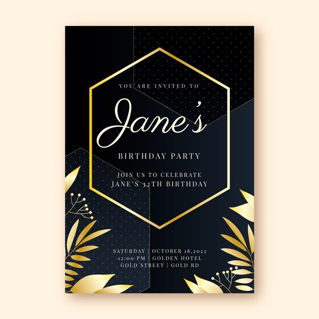 Free Vector Gradient golden luxury birthday invitation template