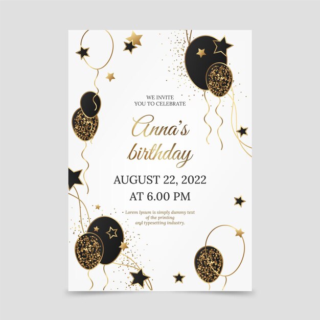Gradient golden luxury birthday invitation