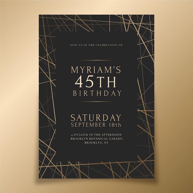 Gradient golden luxury birthday invitation