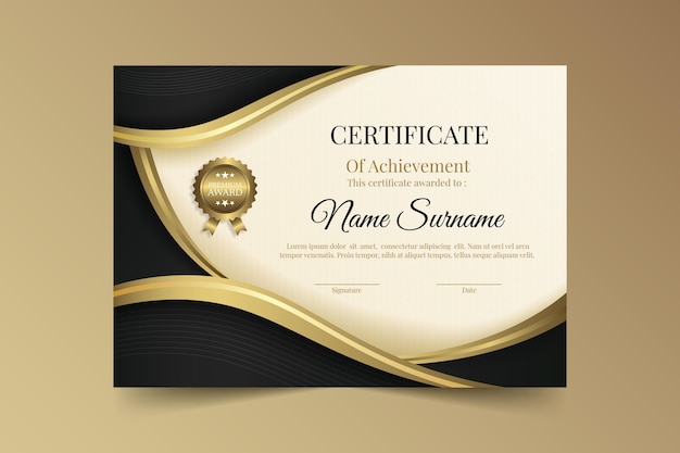 Бесплатное векторное изображение Шаблон сертификата градиента золотой роскоши