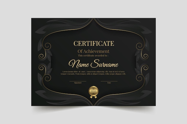 Vettore gratuito modello di certificato di lusso dorato sfumato