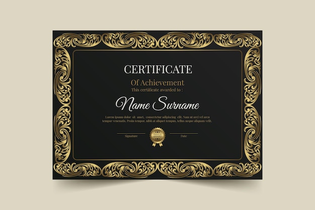 Gradient golden luxury certificate template