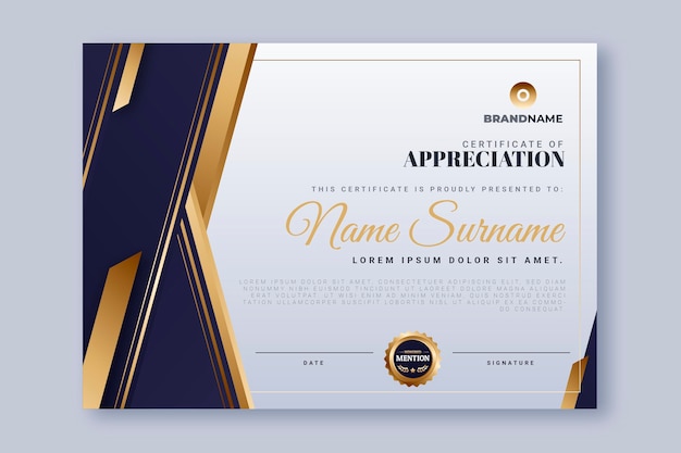 Gradient golden luxury certificate template