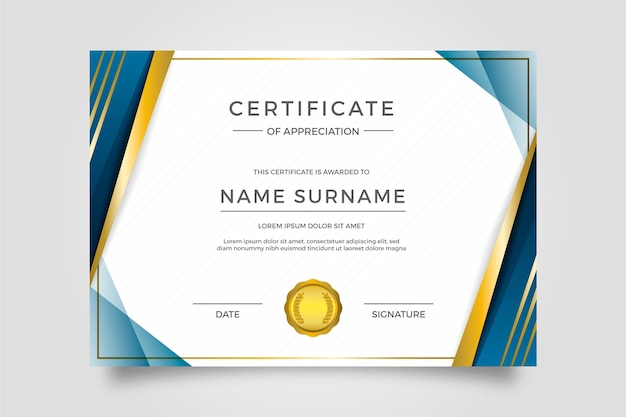Gradient golden luxury certificate template
