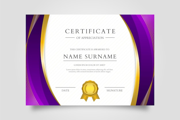 Gradient golden luxury certificate template