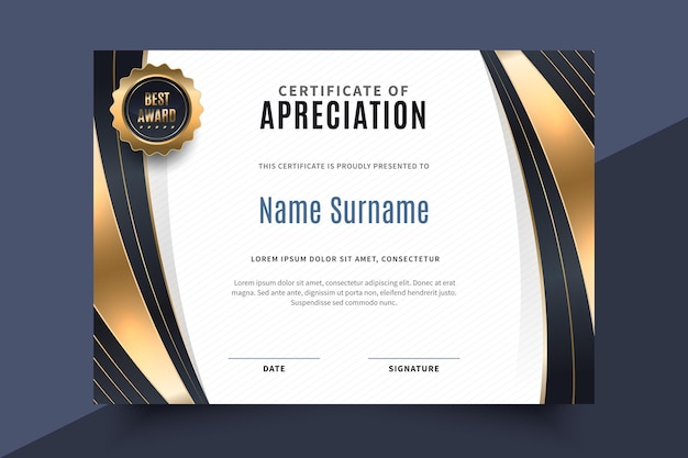 Free vector gradient golden luxury certificate template