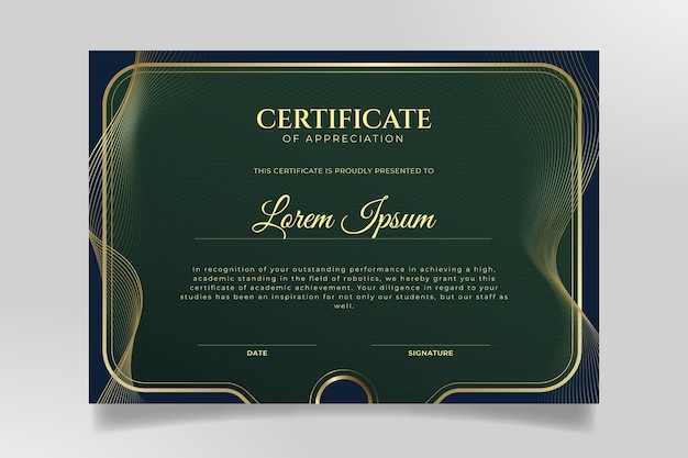 Gradient golden luxury certificate template