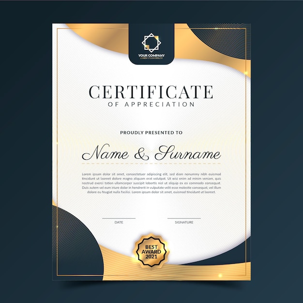 Gradient golden luxury certificate template