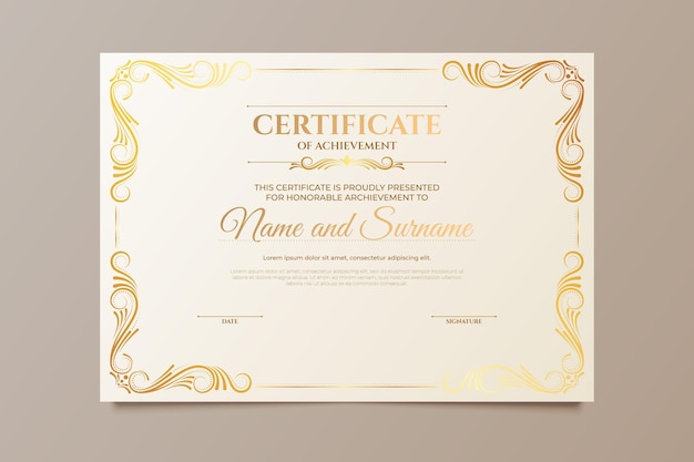 Free vector gradient golden luxury certificate template