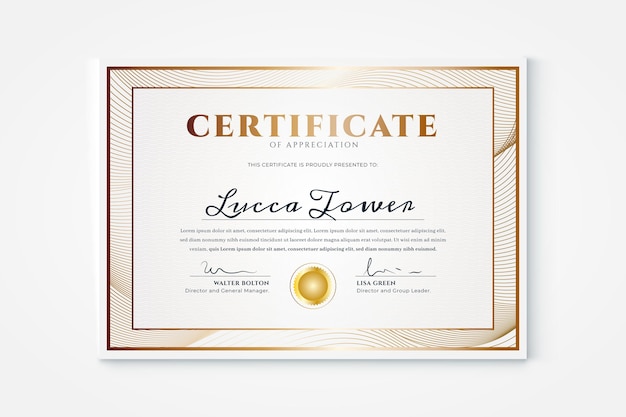 Gradient golden luxury certificate template