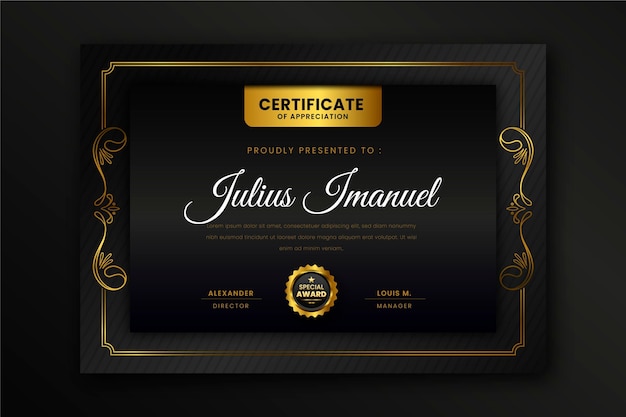 Gradient golden luxury certificate template