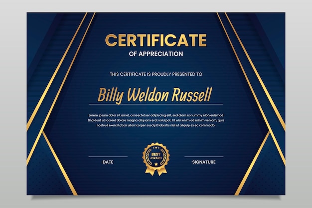 Free vector gradient golden luxury certificate template