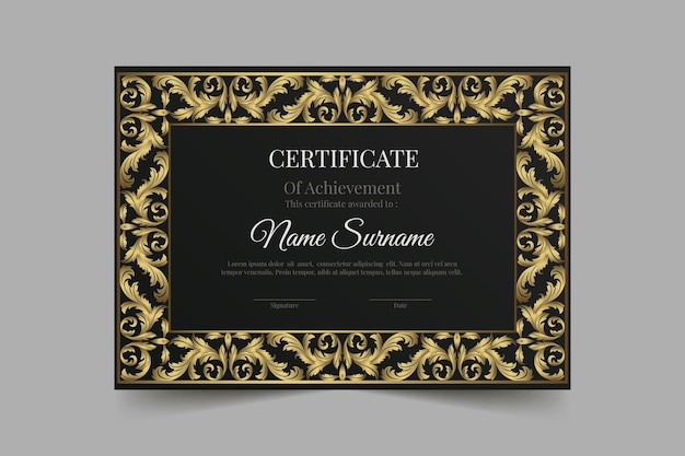 Gradient golden luxury certificate template