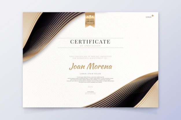 Gradient golden luxury certificate template