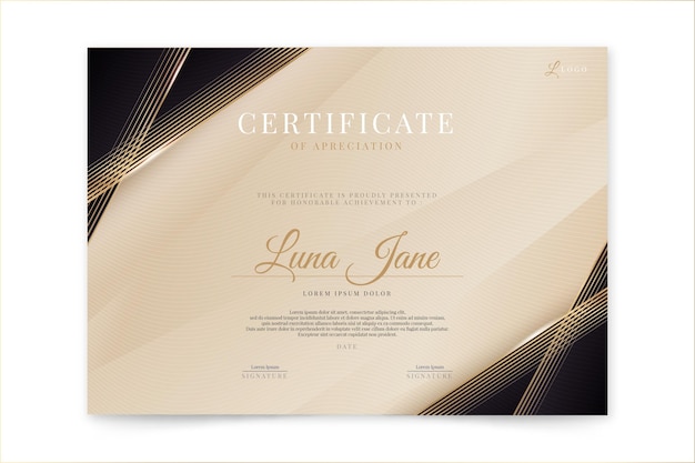 Gradient golden luxury certificate template