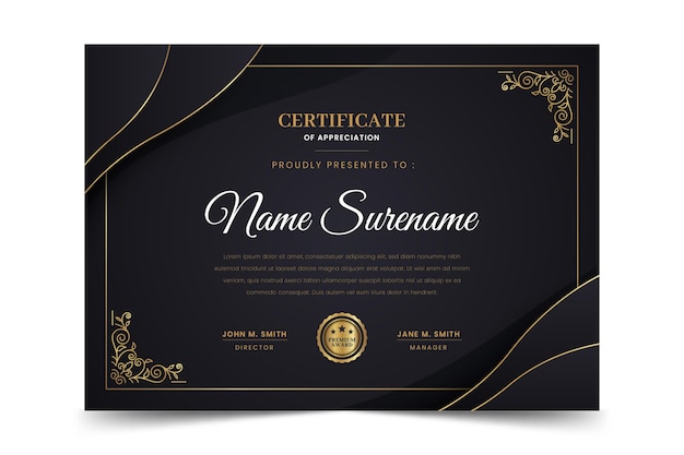 Free vector gradient golden luxury certificate