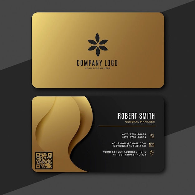 Gradient golden luxury horizontal business card template