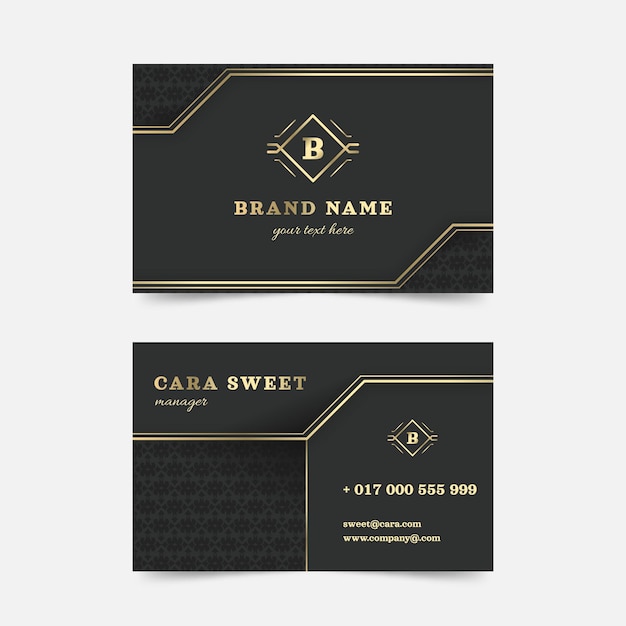 Free vector gradient golden luxury horizontal business card template