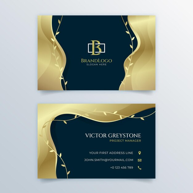 Gradient golden luxury horizontal business card template