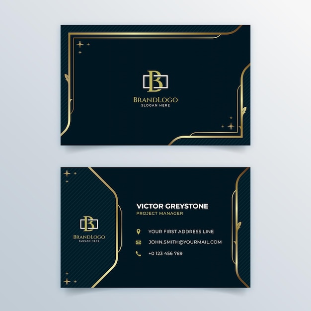 Free vector gradient golden luxury horizontal business card template