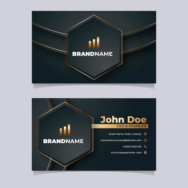 Free vector gradient golden luxury horizontal business card template