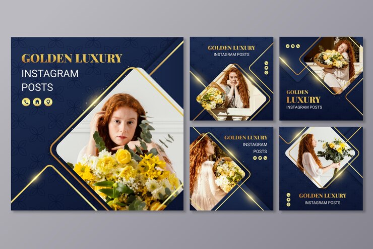 Free Vector gradient golden luxury instagram posts with photo