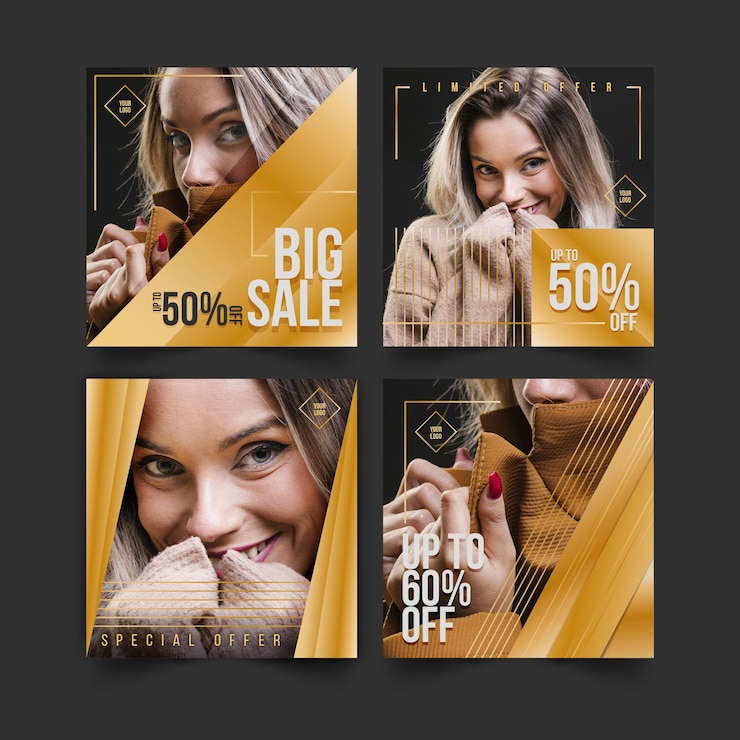 Free Vector gradient golden luxury instagram posts with photo