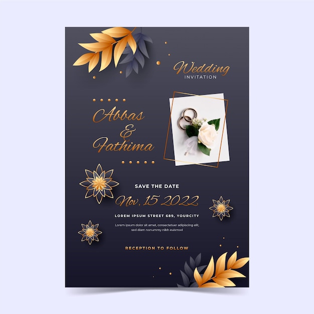 Gradient golden luxury muslim wedding invitation