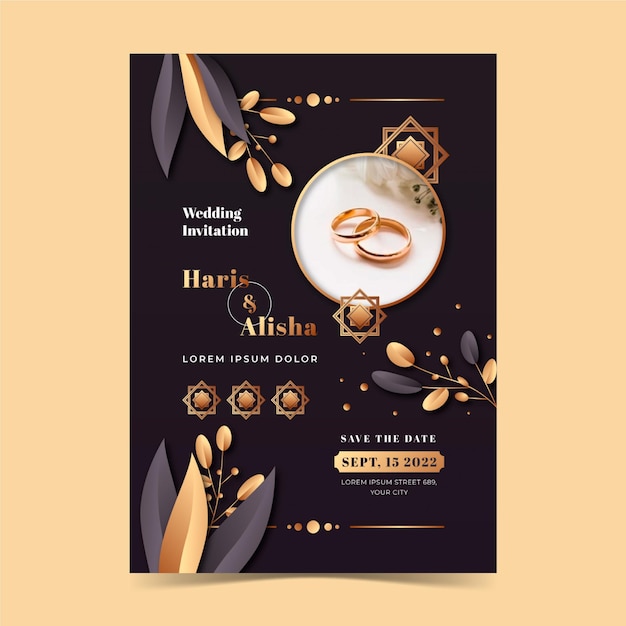 Free vector gradient golden luxury muslim wedding invitation