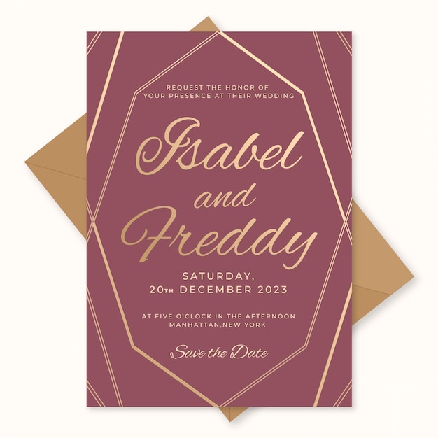 Free vector gradient golden luxury wedding invitation template with photo