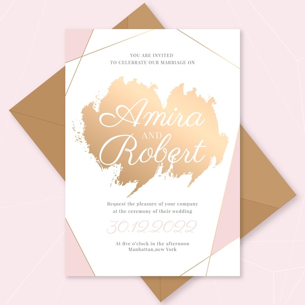 Free vector gradient golden luxury wedding invitation template with photo