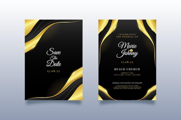 Free vector gradient golden luxury wedding invitation template with photo