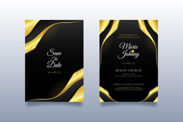 Gradient golden luxury wedding invitation template with photo