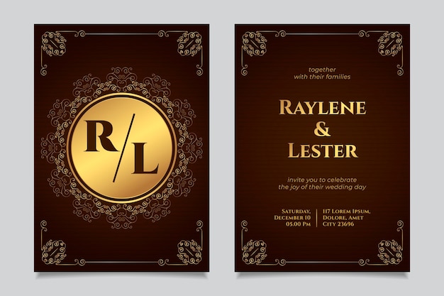 Free vector gradient golden luxury wedding invitation template