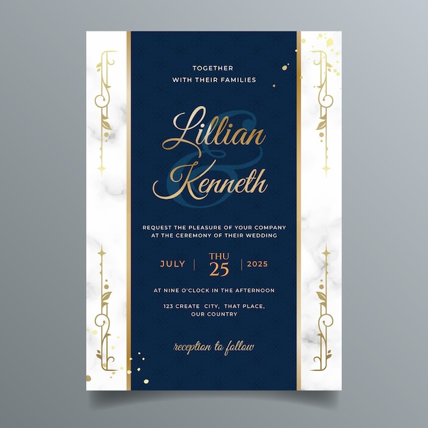 Free vector gradient golden luxury wedding invitation template