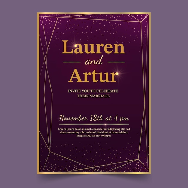 Gradient golden luxury wedding invitation template