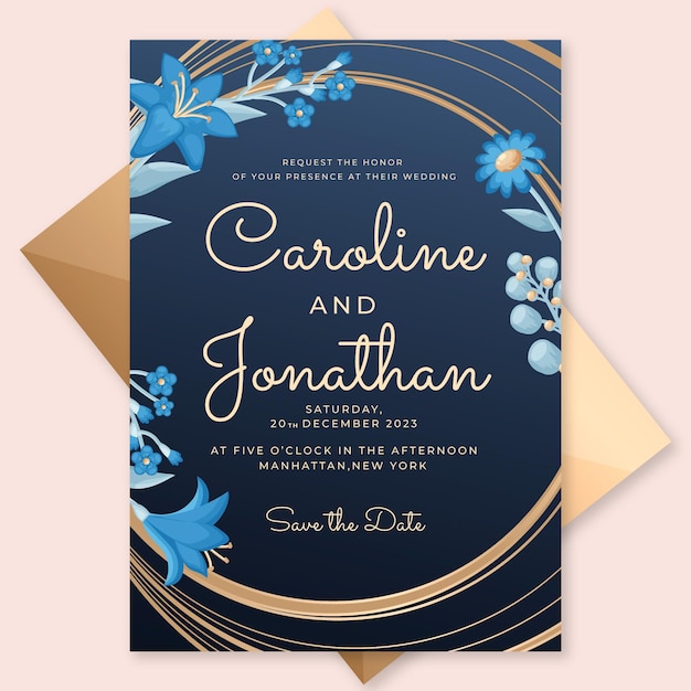 Free vector gradient golden luxury wedding invitation template