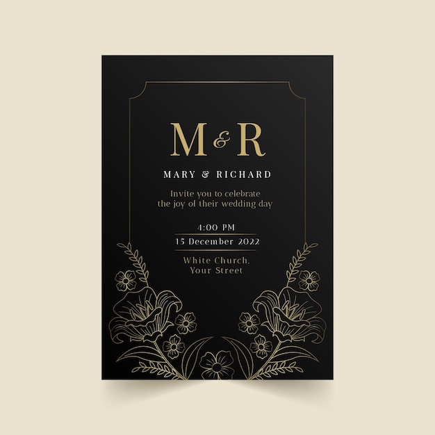 Free vector gradient golden luxury wedding invitation template