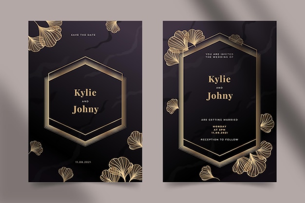 Free vector gradient golden luxury wedding invitation template