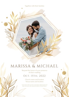 Gradient golden luxury wedding invitation with photo