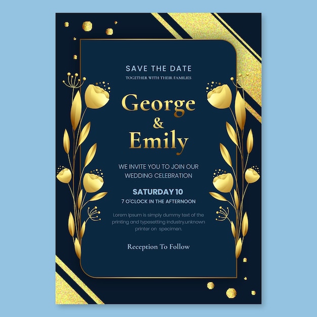 Free vector gradient golden luxury wedding invitation