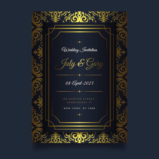 グラデーションの黄金の豪華な結婚式の招待状